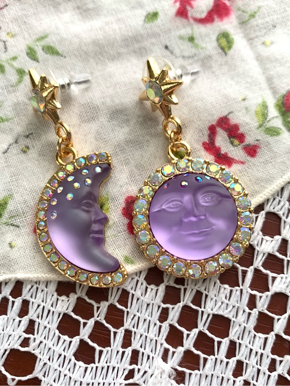Kirk’s Folly Purple Moon Face Vintage/Retro Style Earrings - Picture 2 of 4